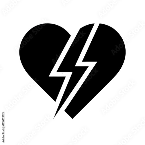Broken Heart With Lightning Bolts Vector Icon