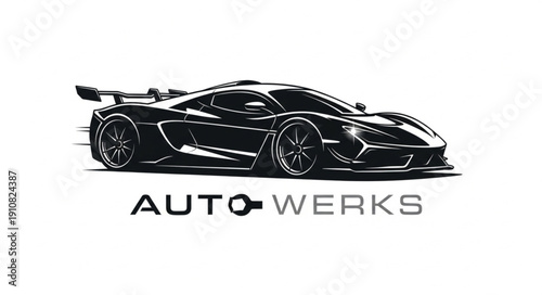 Sleek Sports Car Silhouette with Auto Werks Logo.