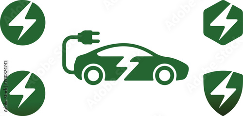 Electric Car Charging Icon Set – EV Station, Plug, Hybrid and Green Energy Vehicle Symbols Vector
