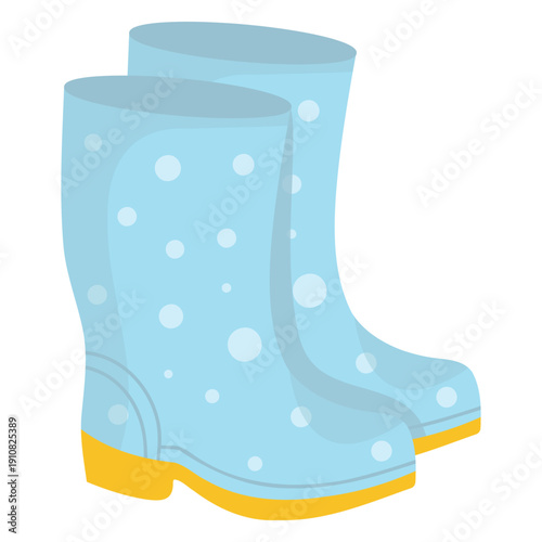 Blue Rubber Rain Boots, Cute Wellington Vector. Polka Dot Rain Boots Illustration, Waterproof Footwear