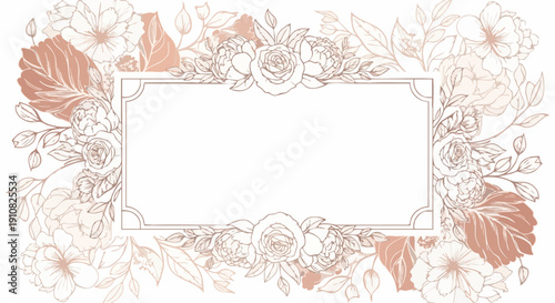 Floral Frame with Roses and Peonies, Elegant Botanical Design, Vintage Style.