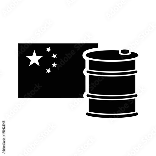 China Flag and Oil Barrel Symbolizing Energy and Economy on Isolated White Background