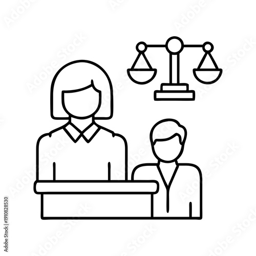Lawyer with Client Under Justice Scales Icon
