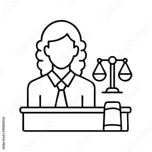 Female Judge at Bench with Justice Scales
