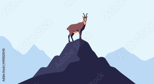 Majestic mountain goat stands proudly atop a dark, jagged peak