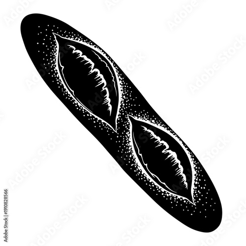 Artistic Black and White Illustration of a Freshly Baked French Baguette.