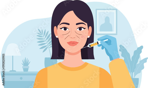 Illustration of a woman receiving a facial injection from a gloved hand