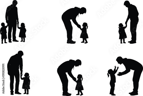 Parent and child silhouettes collection vector illustration family bonding love care and parenting moments isolated design