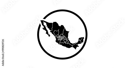 Mexico stylized map logo design with circular frame and heart shape in Mexico City