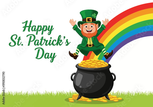 Happy st patricks day leprechaun and pot of gold