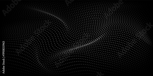 Abstract background of points. White wave. Cyber particles. Big data stream. Vector illustration