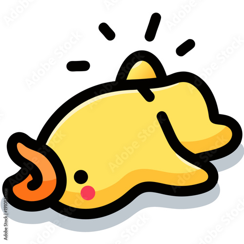 Cute Tired Yellow Duck Vector Illustration of an Exhausted Cartoon Animal Lying Down, Representing Fatigue, Rest, and Burnout Concepts.