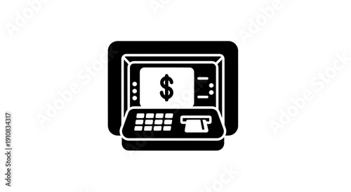 Monochromatic Automated Teller Machine Illustration Symbolizing Financial Transactions