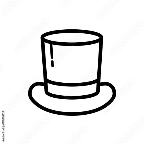 Black top hat cylinder, line vector icon