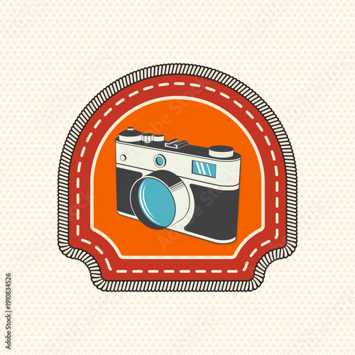 Scout badge with Photo camera. Vector. Merit patch, sticker for camping outdoor and academic activities