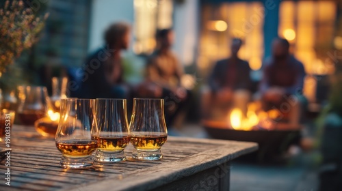 Wallpaper Mural People gathered around a fire with drinks at dusk Torontodigital.ca