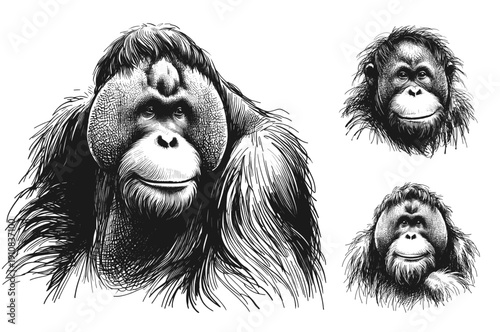 The Thoughtful Orangutan Orangutan line art drawing sketch vector hand drawn illustration svg