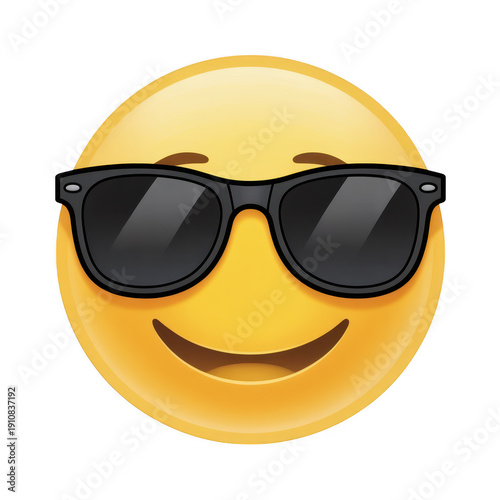 Smiling yellow emoji wearing black sunglasses smiley isolated on a transparent background