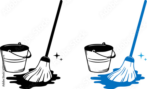 Cleaning Mop and Bucket Vector Illustration