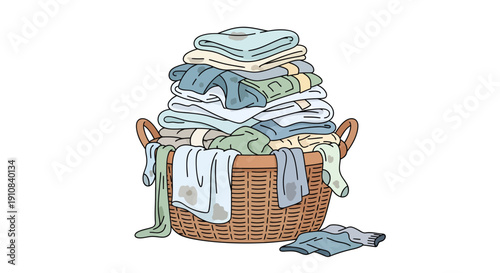 Overflowing laundry basket cartoon illustration, suggesting household chores and cleaning  duty