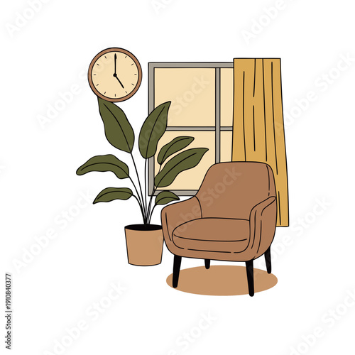 Cozy Boho Home Relaxation Scene at 5pm Vector Art