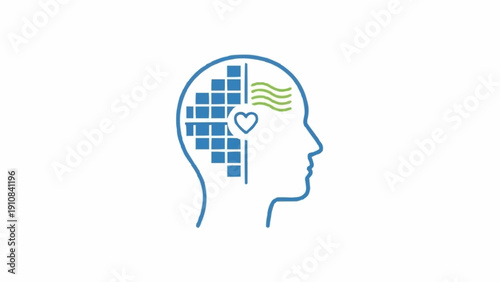 Thinking Brain with Heart and Squares.