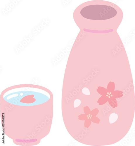 ひな祭りやお花見に使える白酒と徳利の手描きイラスト