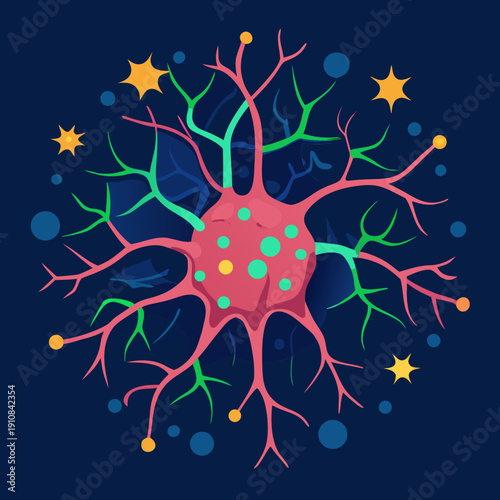 Vibrant Neuron Cell Structure and Connections