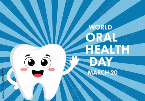 World oral health day march 20 cartoon tooth character greeting