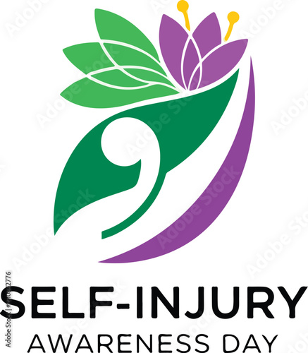 Self Injury Awareness Day logo with semicolon and flower symbol