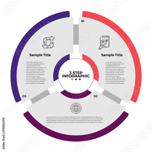 Circle chart infographic template with 3 options for presentations. vector editable 
