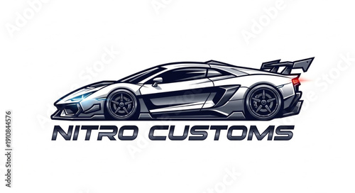 Sports Car Nitro Customs Logo Design.