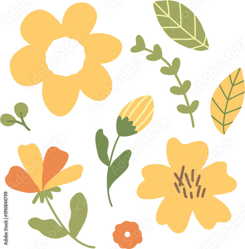 spring yellow flower clip art set