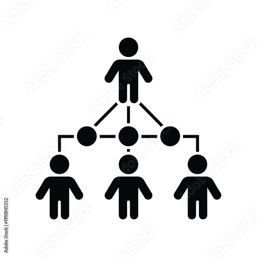 Simple black glyph depicting a hierarchical organizational structure with people
