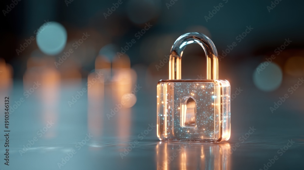 Fototapeta premium Glowing padlock digital security concept