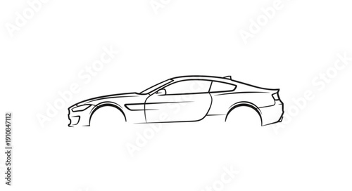 Sports Car Sketch Outline Drawing.
