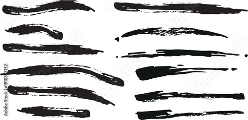 Large Bold Black Paint Brush Strokes Grunge Texture Vector Illustration Collection