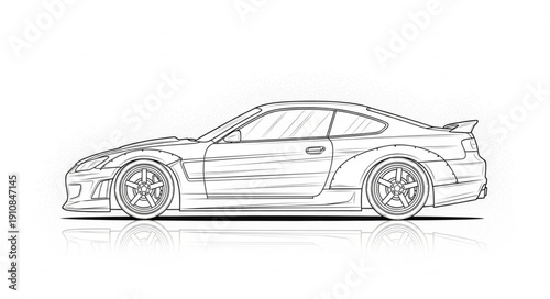 Sports Car Sketch Outline Illustration.