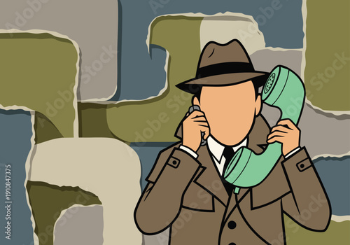 Detective on the phone. Spy. Retro style.