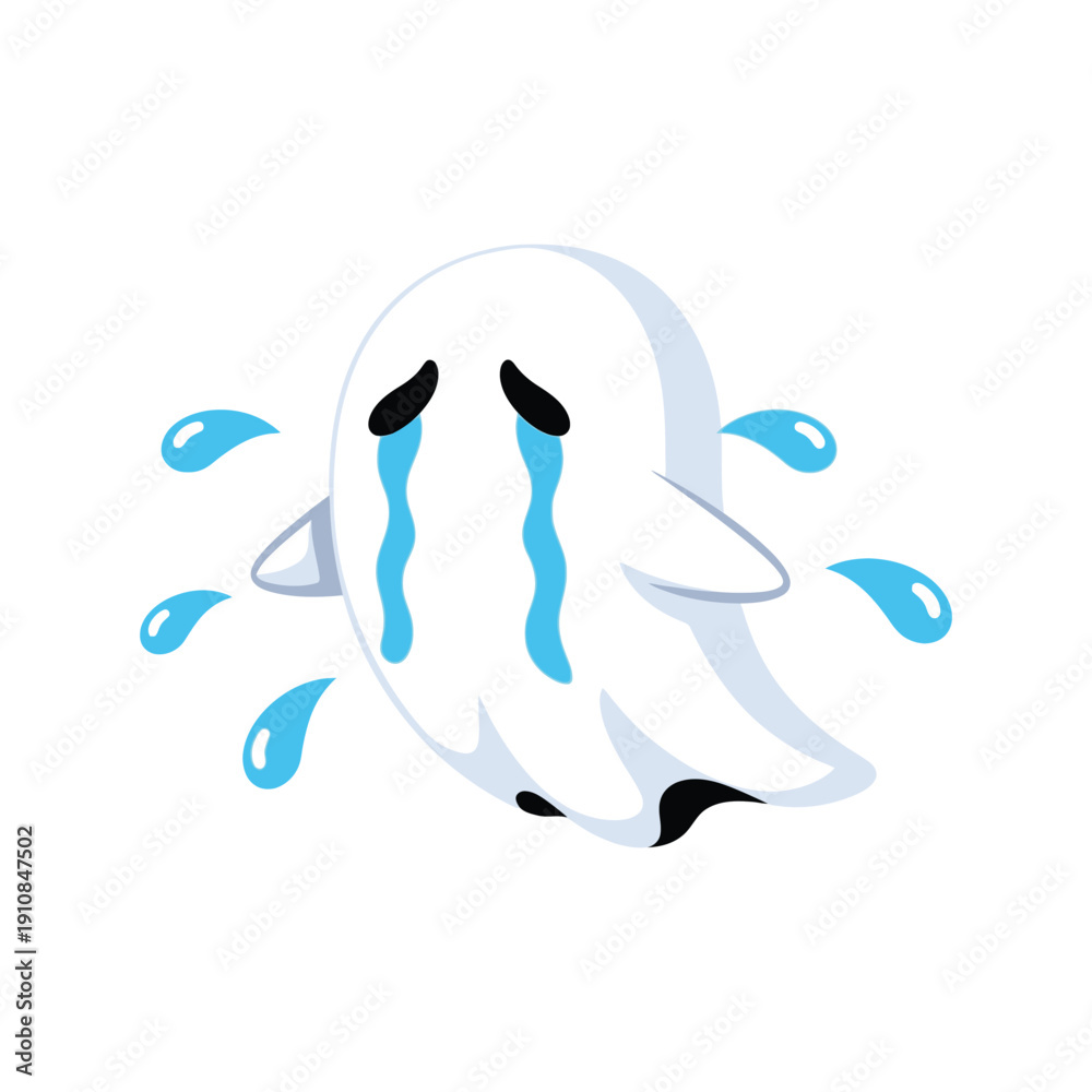 Fototapeta premium Crying Ghost in Distressed State with Blue Tears in Simple Illustration for Halloween