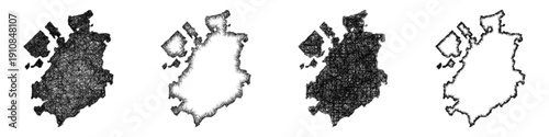 Sketch Fribourg outline map design set