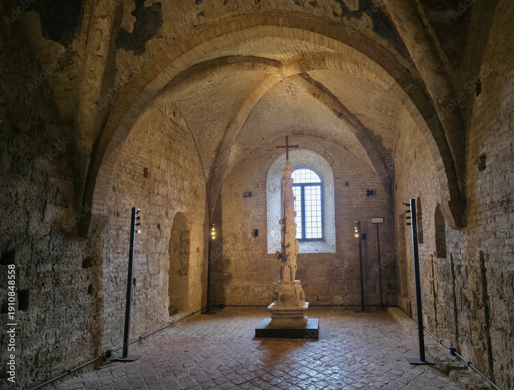 Naklejka premium Ancient Scriptorium with Vaulted Ceiling in San Galgano Abbey, Tuscany, Italy