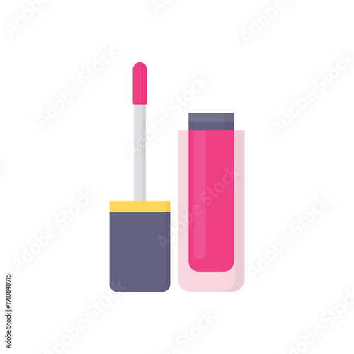 A beauty set of pink nail polish in a glass bottle and matching red lipstick in a plastic tube container isolated on a white background for cosmetic packaging design
