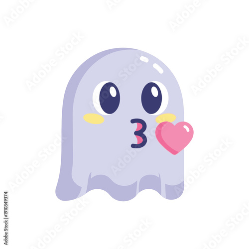 Cute ghost character in kawaii style with soft pastel colors and digital illustration for social media emoji