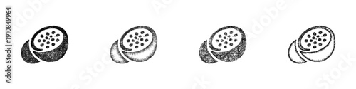 Sketch passion fruit icon design set