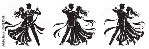 Elegant Silhouettes of Couples Dancing Ballroom Style.