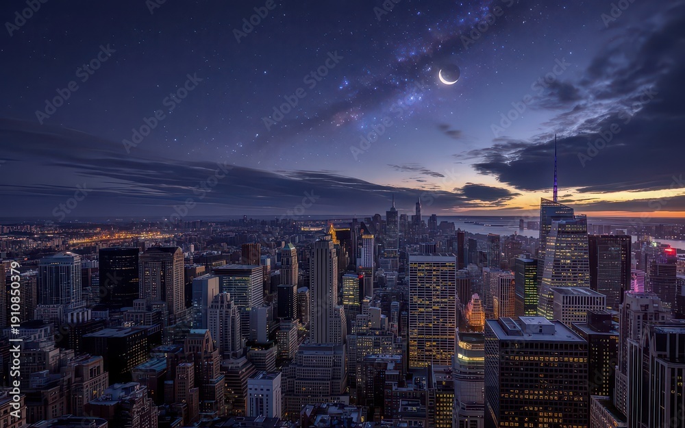Fototapeta premium Night sky over a vibrant city skyline