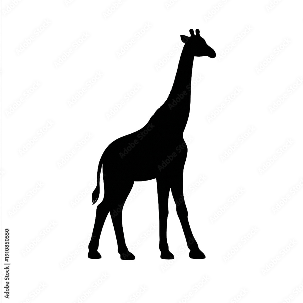 Fototapeta premium Majestic African Giraffe Silhouette Vector Art Isolated on a Dark, Moody Background | Mysterious Black Outline of Safari Wildlife for Graphic Design and Branding Projects
