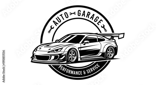 Sporty Car Performance Service Auto Garage Emblem.