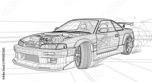 Stylized Line Art Drawing of a Sports Car.